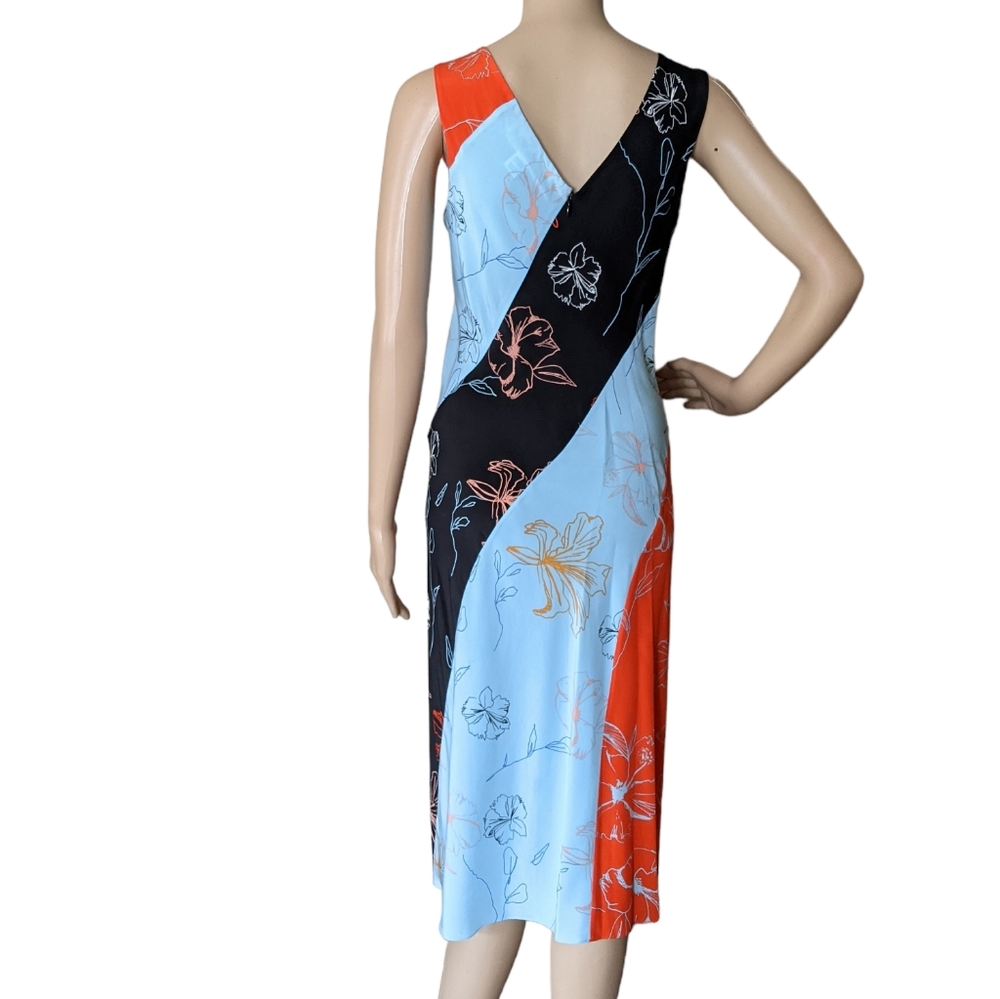 Diane Von Furstenberg Blue + Orange + Black Floral Midi Dress - Picture 4 of 11